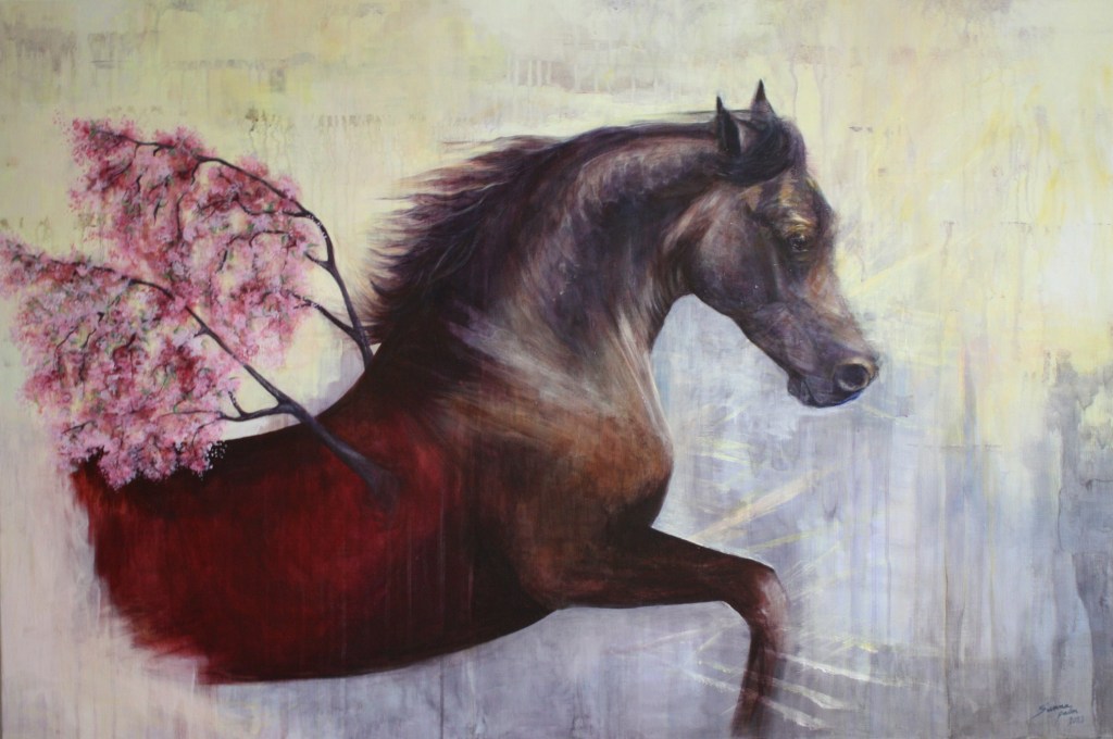 suomalainen-akryllimaalaus-kankaalle-taiteilija-sanna-palm-kirsikankukkasiivet-22.8.2023